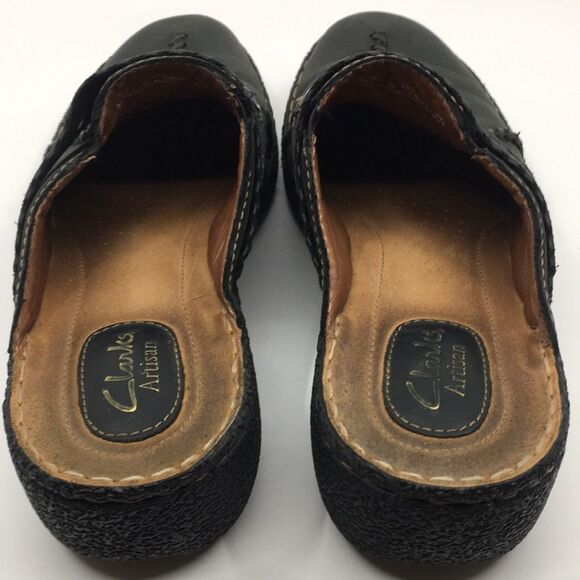 Clarks Artisan Slip Black Nubuck Leather Clogs Mules Size 10 Narrow - Picture 10 of 16
